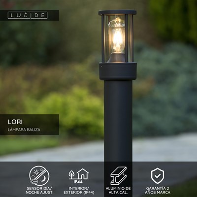 Lucide LORI - Lámpara baliza - 1xE27 - IP44 - Sensor día/noche - Antracita